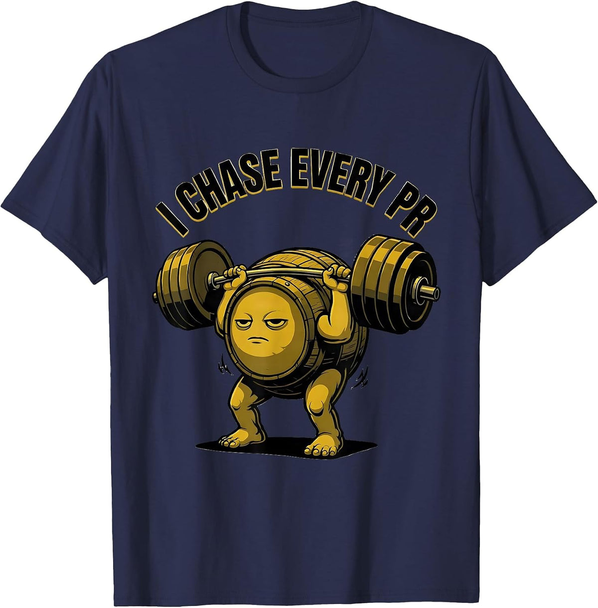 Men's I Chase Every PR Funny Gym Workout Weightlifting Meme T-Shirt - Navy Blue