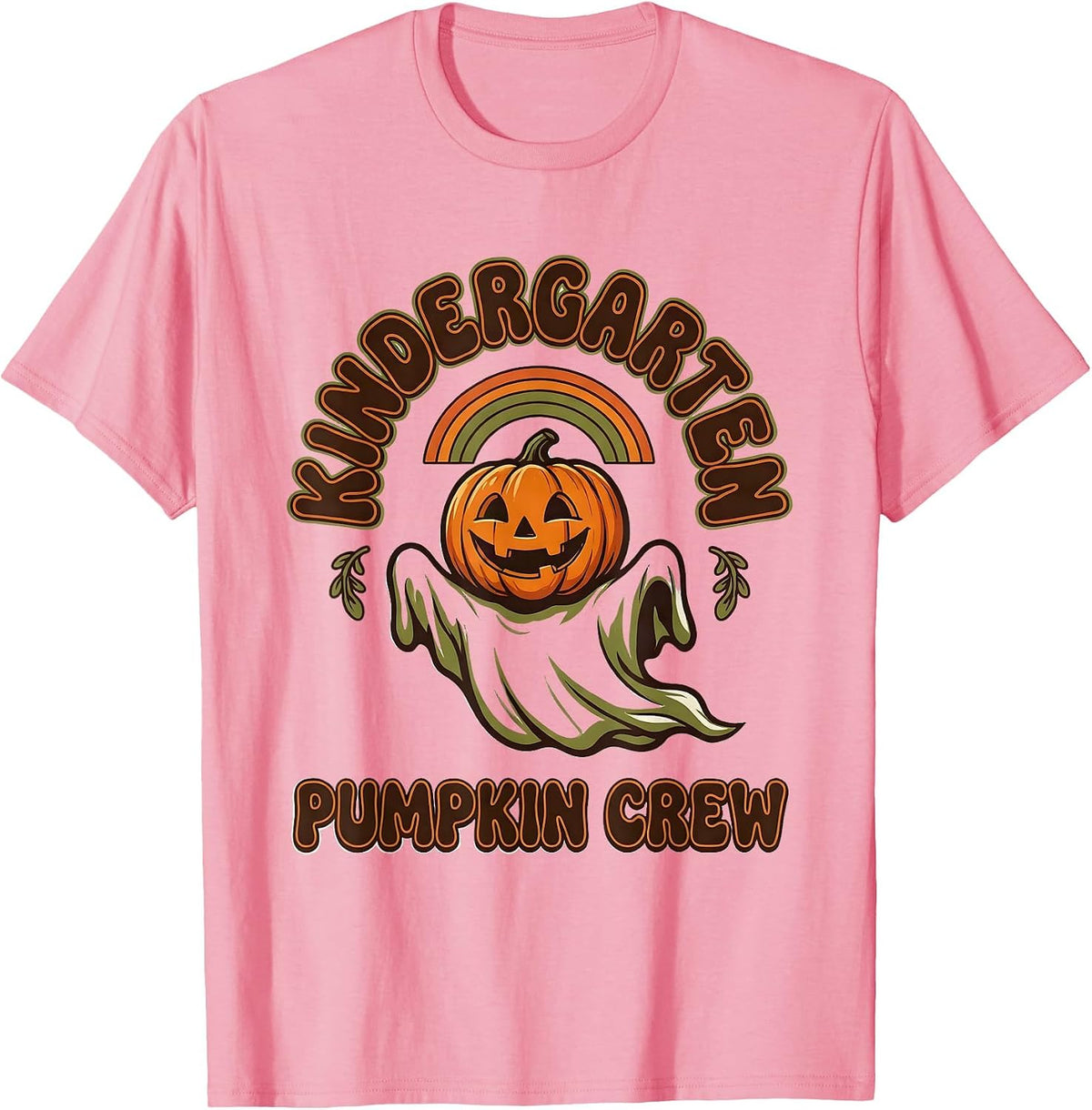 Men's Kindergarten Pumpkin Crew Retro 70s Halloween Teacher T-Shirt - Pink