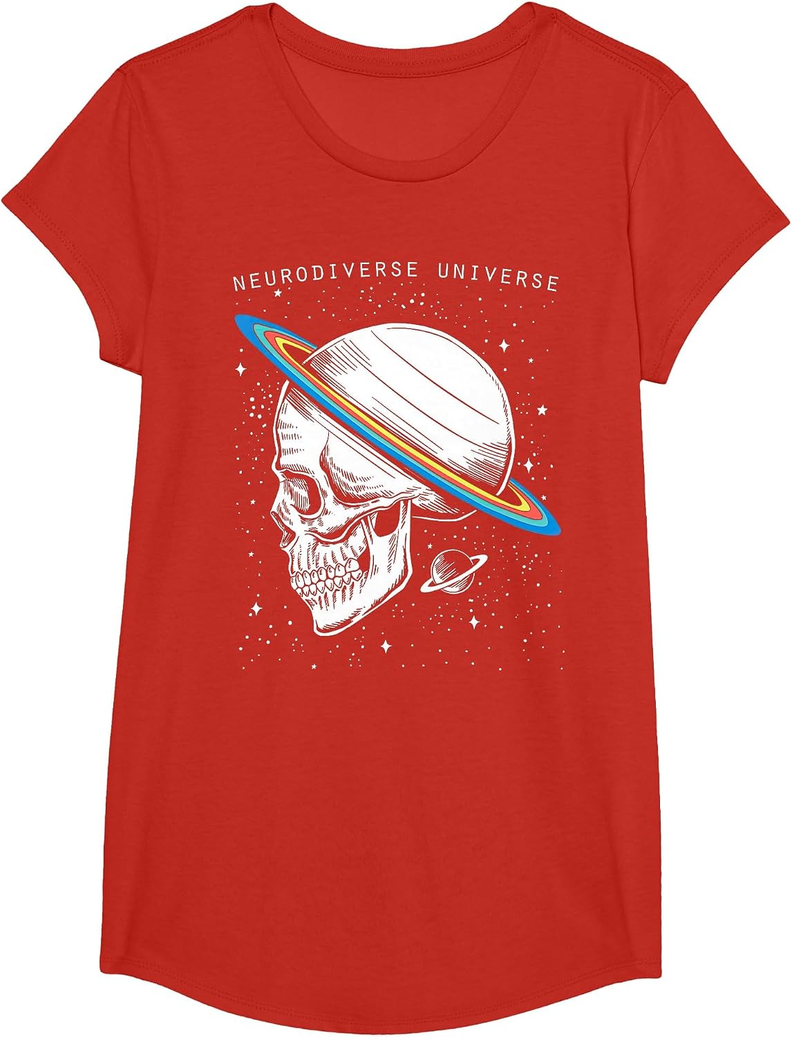 Neurodiverse Universe Skull Neurodiversity Autism Awareness T-Shirt - Girls Red