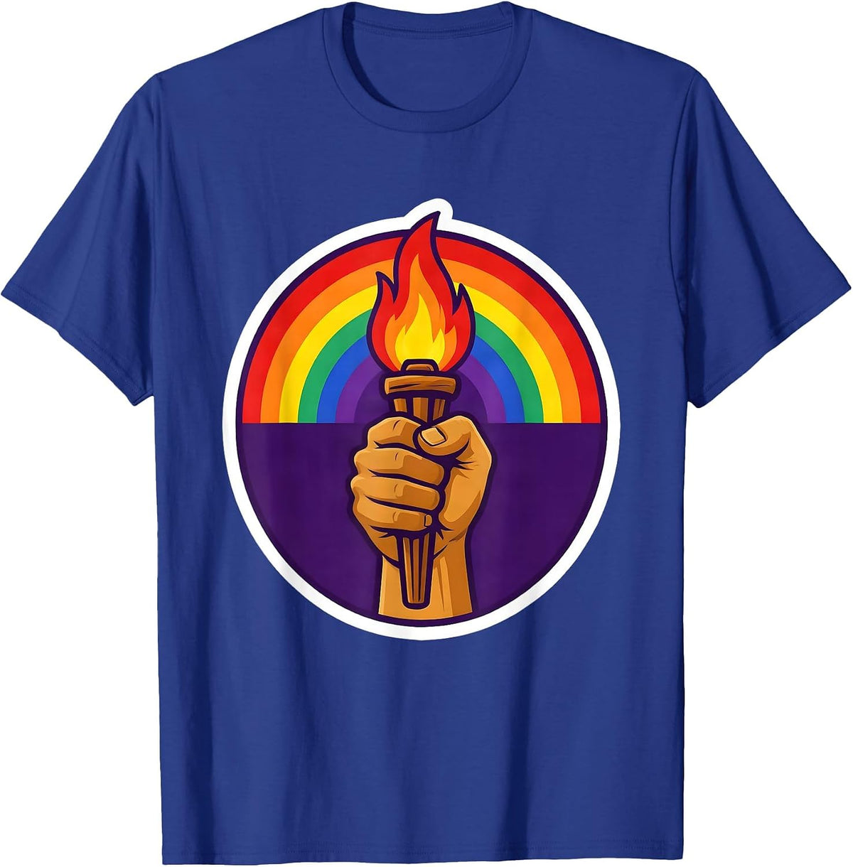 Pride Rainbow Torch Raised Fist Illustration T-Shirt - Royal Blue