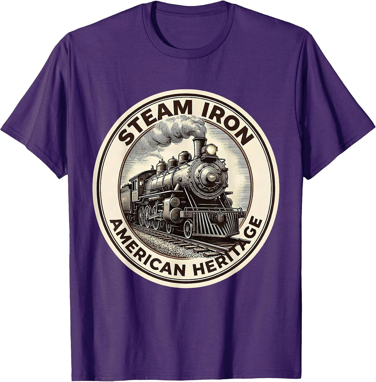 Men's Steam Iron American Heritage Vintage Steam Locomotive Train T-Shirt - Purple