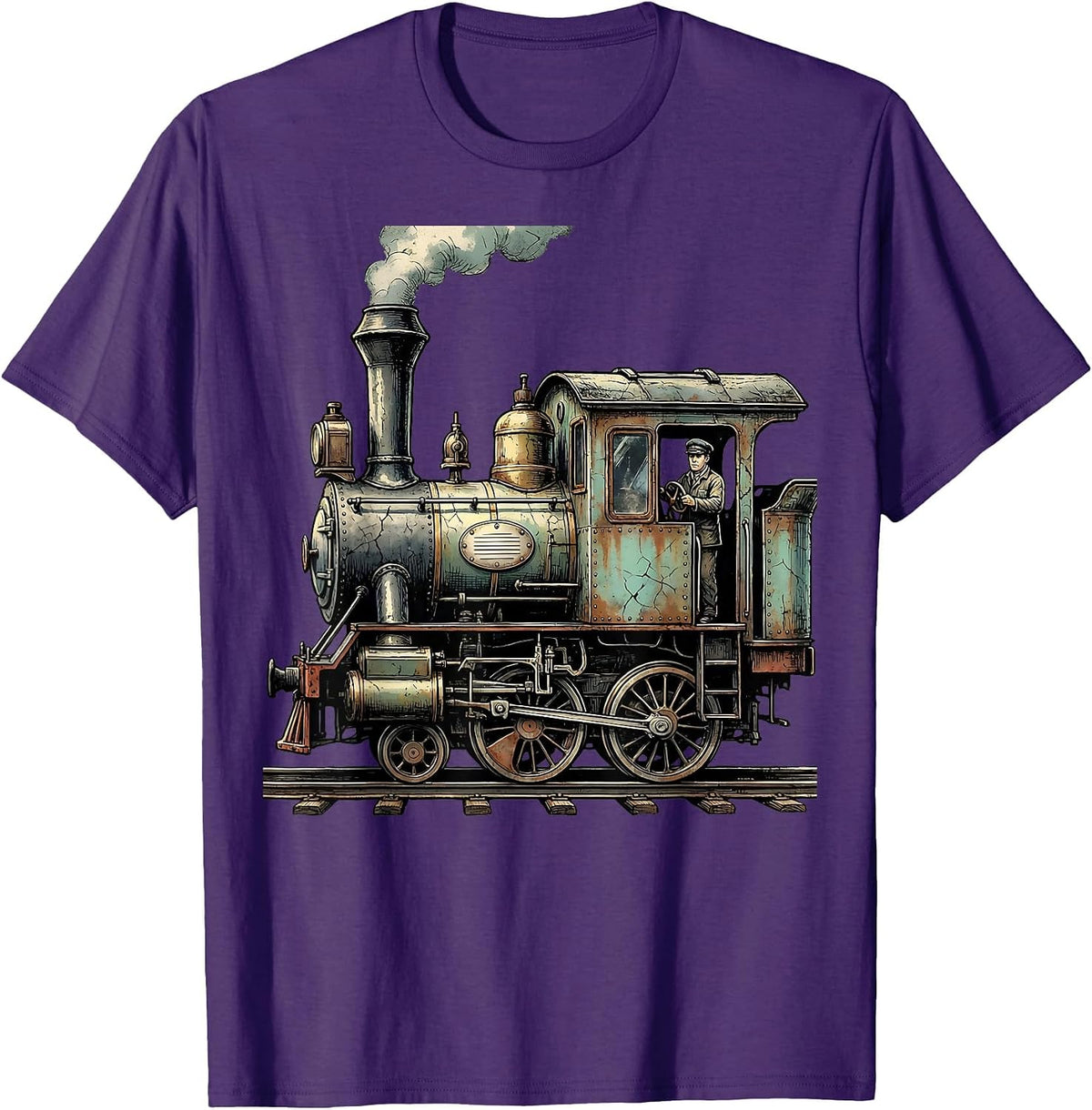 Weathered Steam Locomotive Distressed Train Enthusiast Humor T-Shirt - Purple