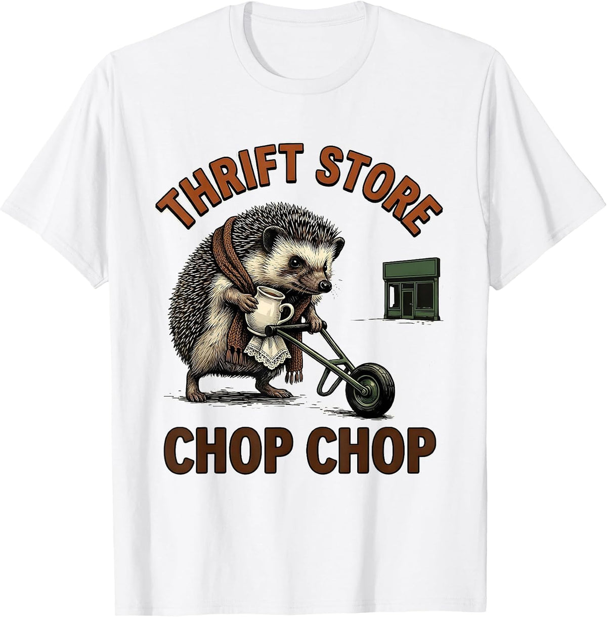 Men's Thrift Store Chop Chop Vintage Hedgehog Thrifting Collector T-Shirt - White