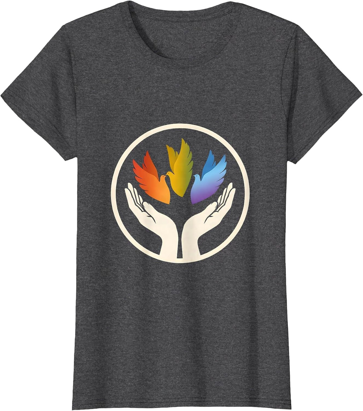 Women's Rainbow Doves Pride Flag Release Illustration T-Shirt - Dark Heather Grey