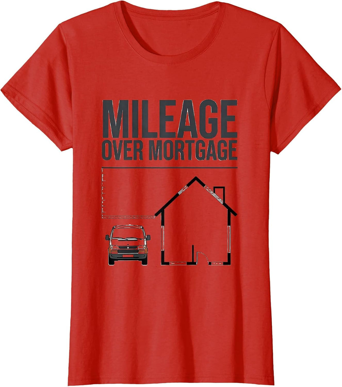 Mileage Over Mortgage Retro Van Life Road Trip Pride T-Shirt - Red