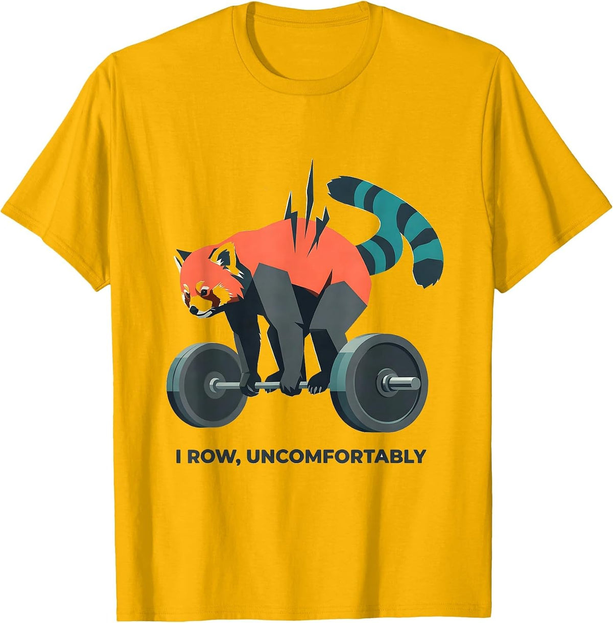 I Row, Uncomfortably Funny Gym Panda Weightlifting Workout T-Shirt - Golden Yellow