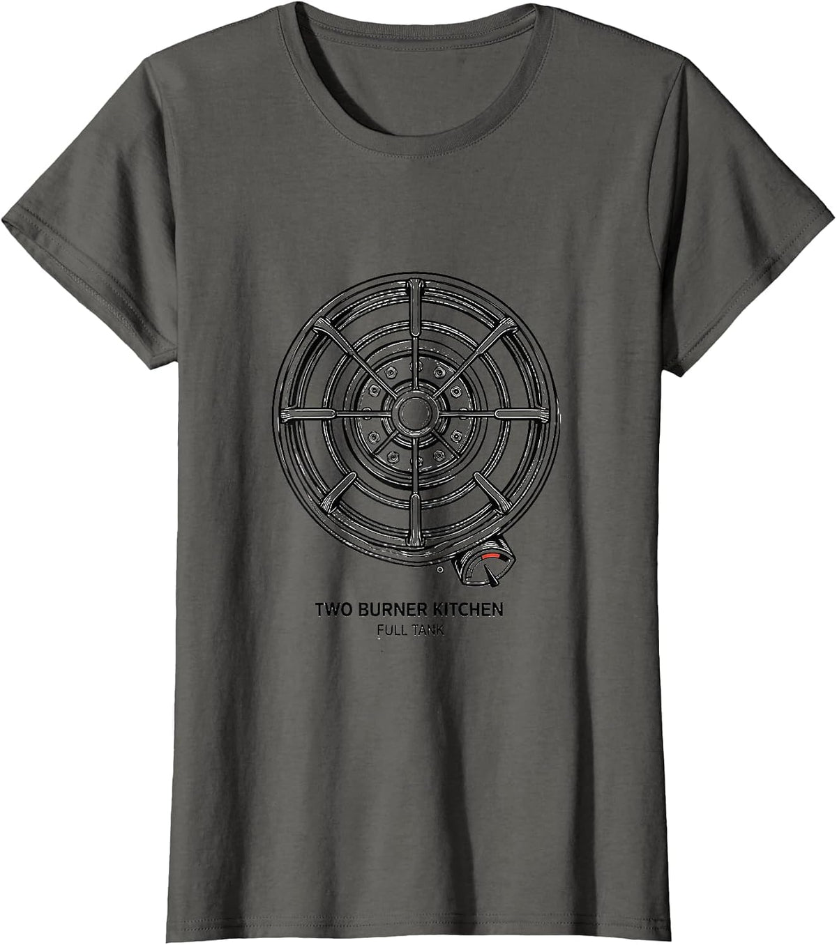 Women's Two Burner Kitchen, Full Tank Retro Van Life Van Dwellers T-Shirt - Asphalt Grey