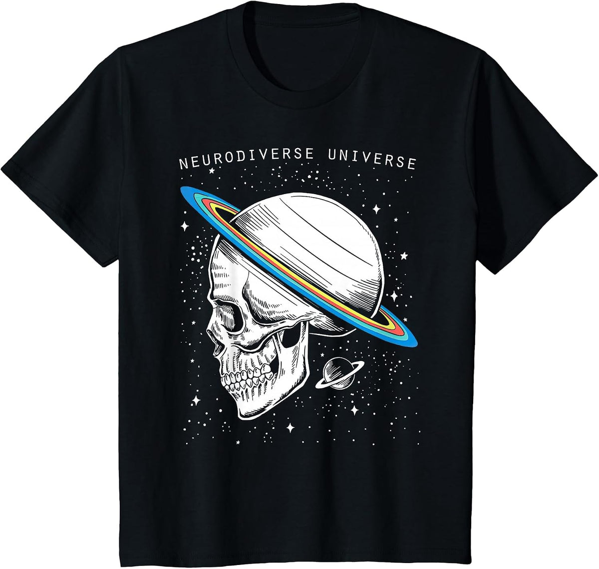 Neurodiverse Universe Skull Neurodiversity Autism Awareness T-Shirt - Black
