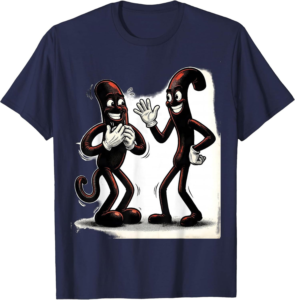 Nervous Semicolon Retro Cartoon Grammar Teacher Humor T-Shirt - Navy Blue