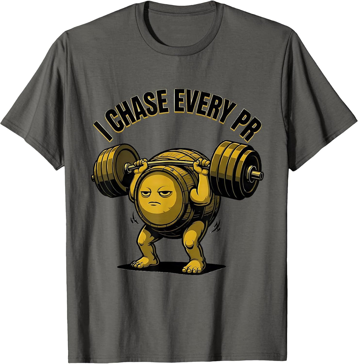 Men's I Chase Every PR Funny Gym Workout Weightlifting Meme T-Shirt - Asphalt Grey