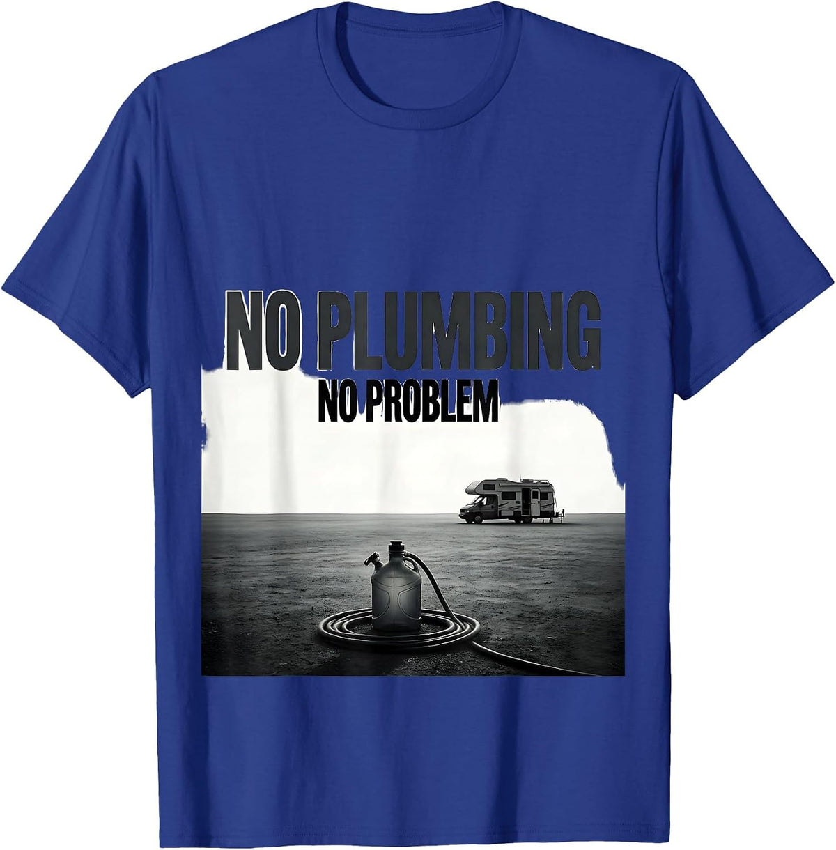 Men's No Plumbing No Problem Monochromatic Van Life Dwellers Road T-Shirt - Royal Blue