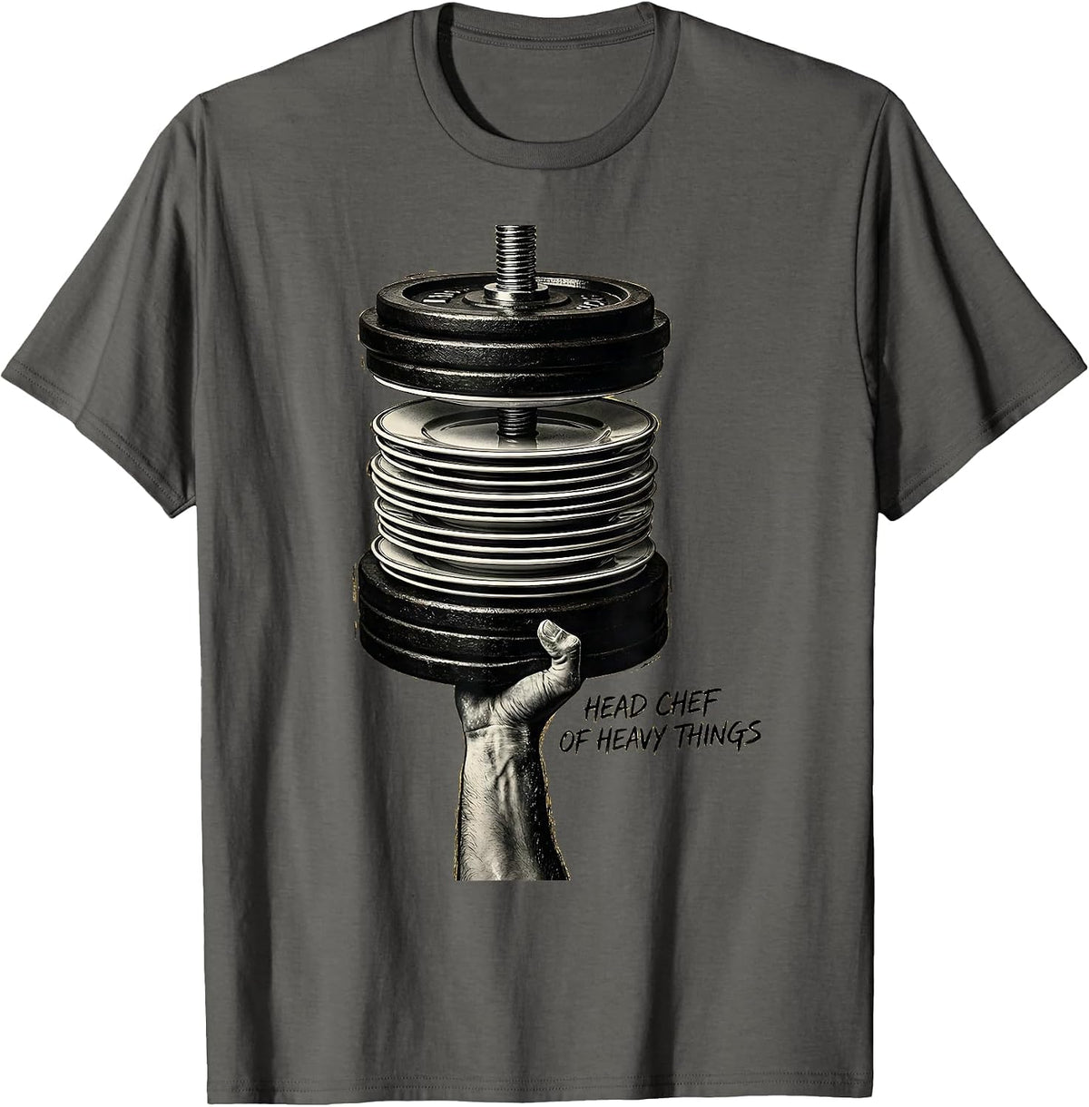 Head Chef Of Heavy Things Funny Gym Muscle Graphic T-Shirt - Asphalt Grey