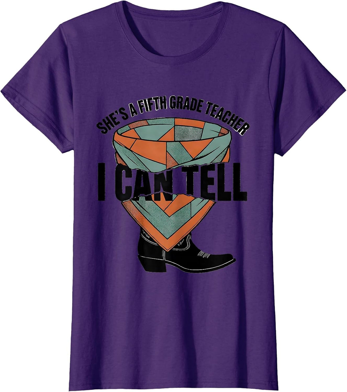 Women's She's A Fifth Grade Teacher, I Can Tell Western T-Shirt - Purple