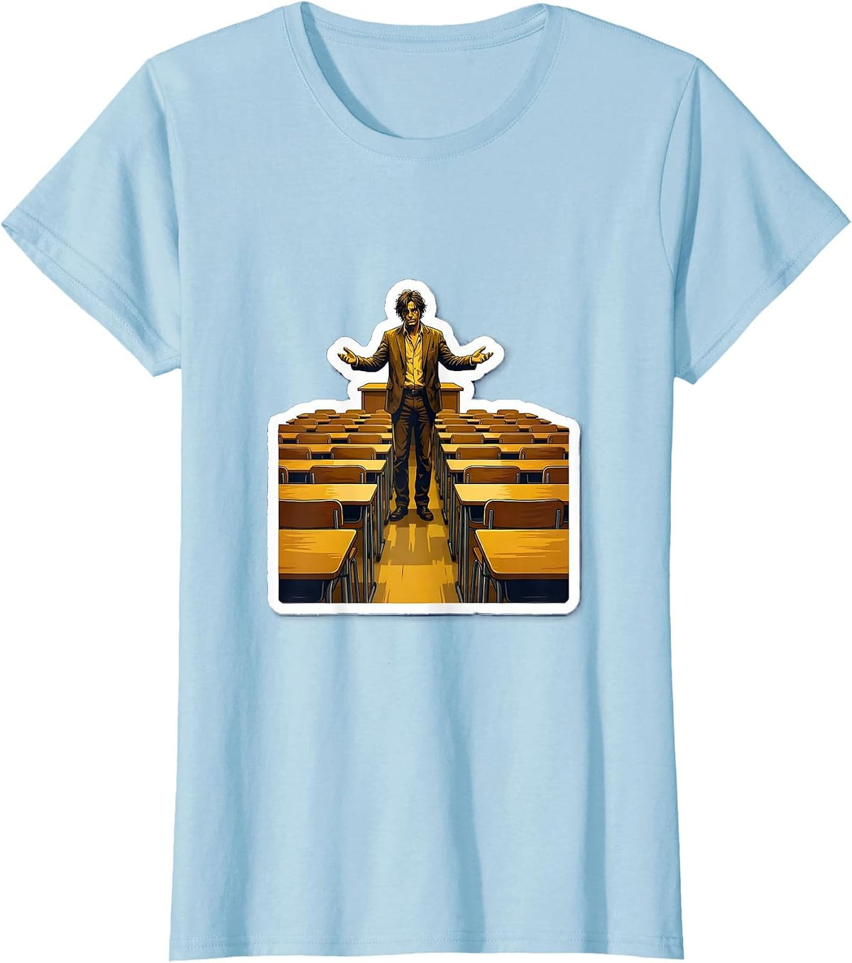 Substitute Teacher Lone Figure Empty Classroom T-Shirt - Baby Blue