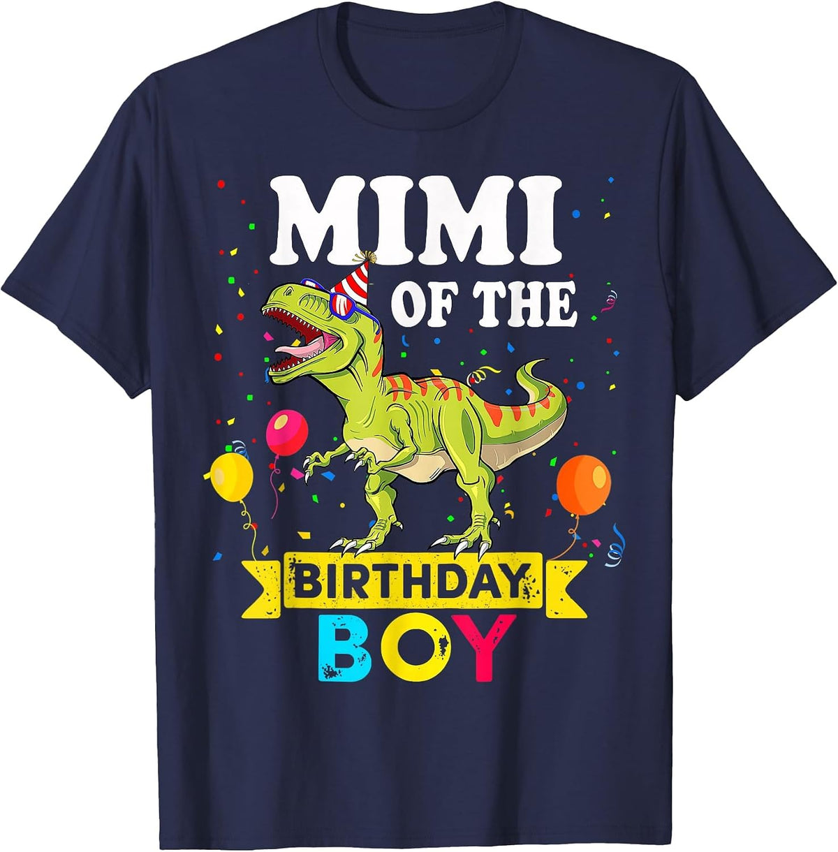 Mimi of The Birthday Boy Dinosaur T-Rex Matching Family T-Shirt - Navy Blue