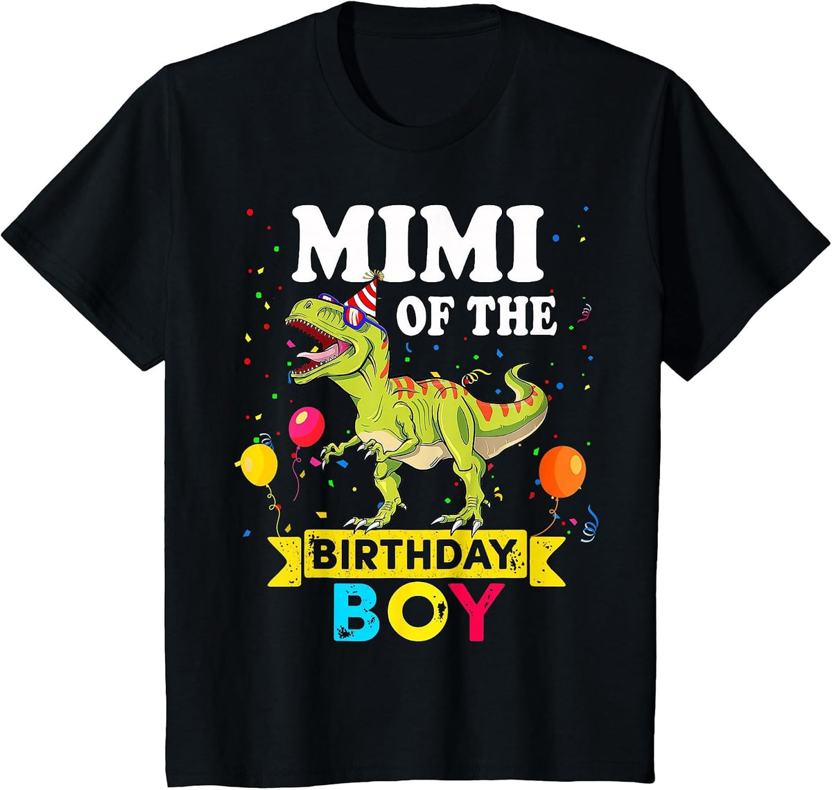 Mimi of The Birthday Boy Dinosaur T-Rex Matching Family T-Shirt - Black