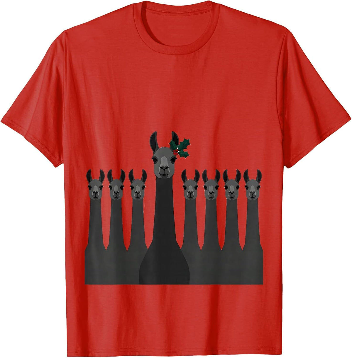 Men's Christmas Llama Alpaca Tiny Holly Sprig Minimalist T-Shirt - Red