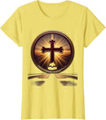Cross at Dusk Long Shadow Christian Graphic T-Shirt - Lemon Yellow