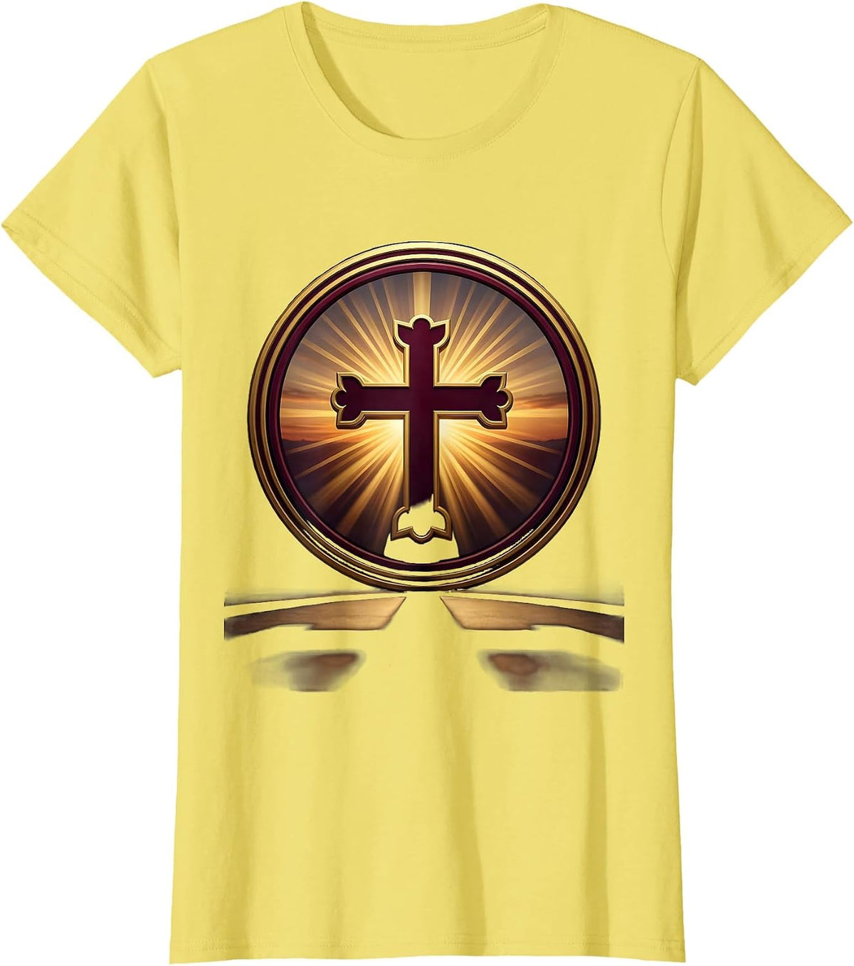 Cross at Dusk Long Shadow Christian Graphic T-Shirt - Lemon Yellow