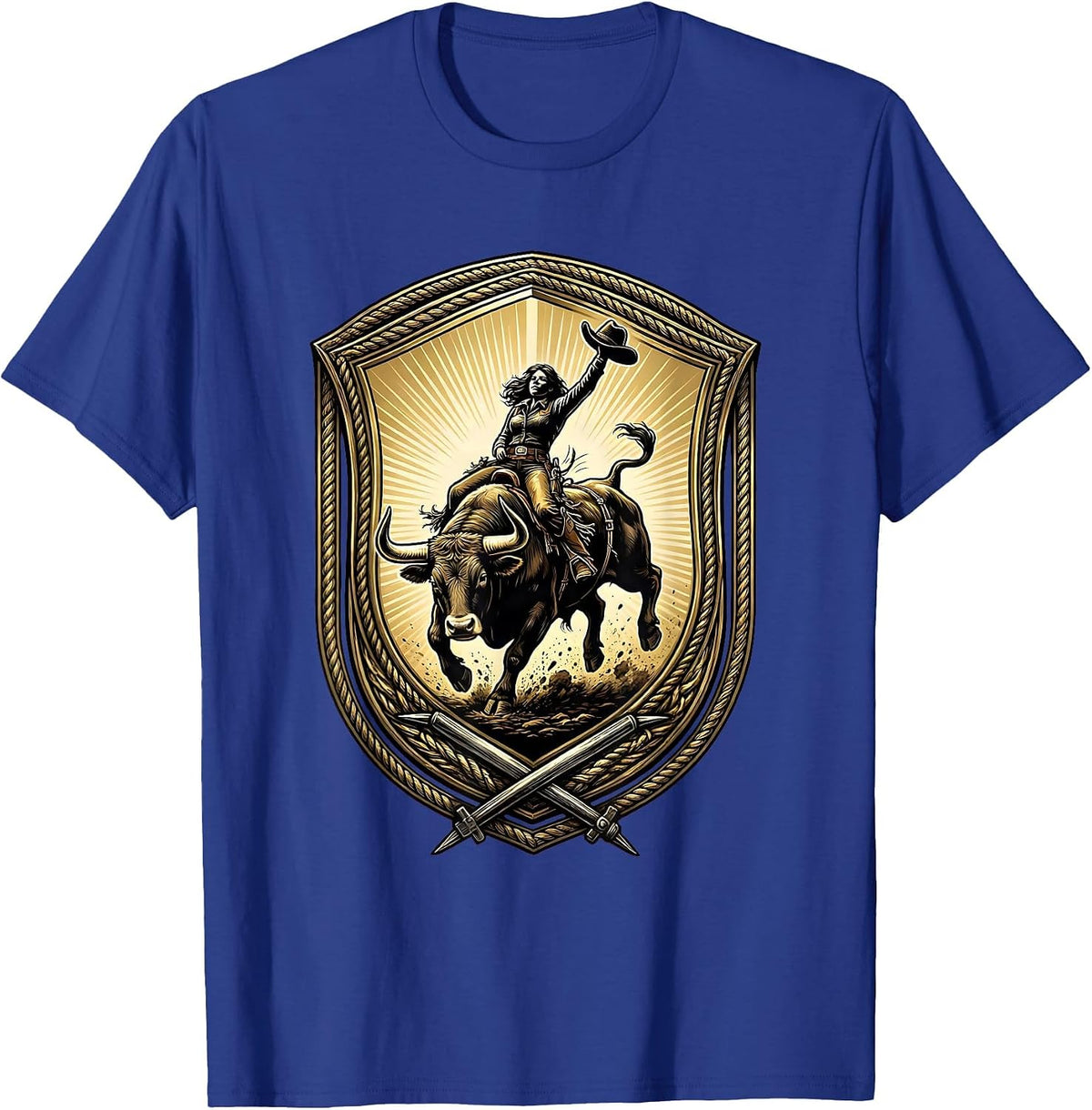 Men's Cowgirl Bucking Bull Rodeo Graphic Tee T-Shirt - Royal Blue
