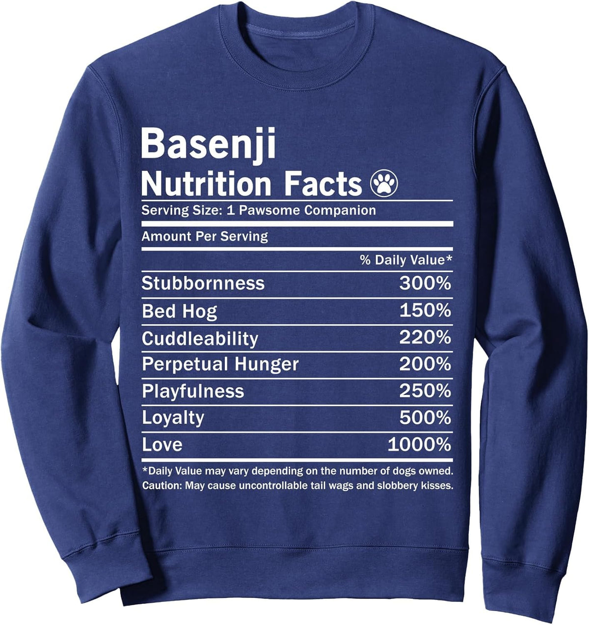 Basenji Nutrition Facts Funny Basenji Dog Sweatshirt - Adult Unisex Navy Blue