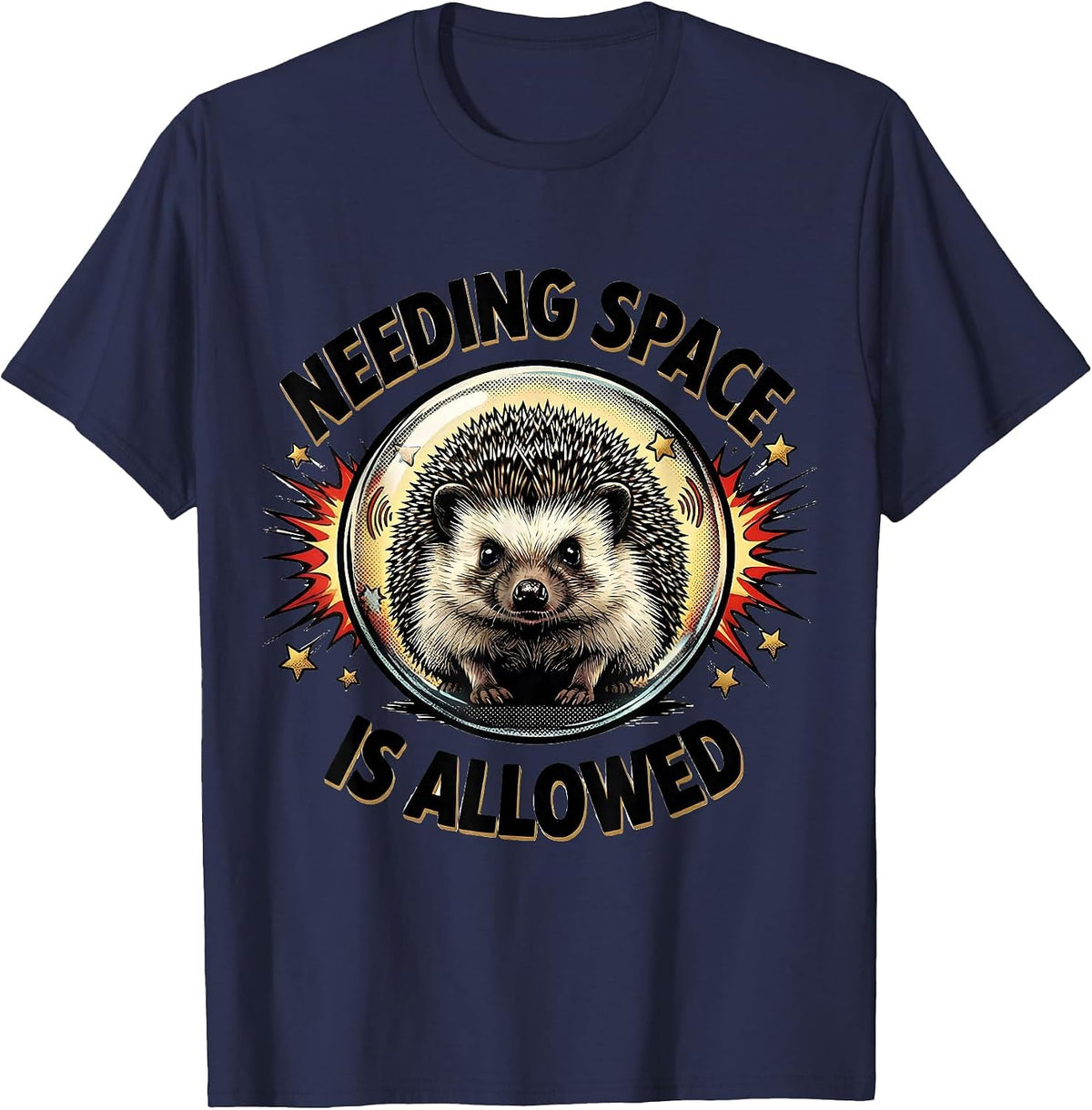 Needing Space Is Allowed Comic Book Hedgehog Neurodivergent T-Shirt - Navy Blue
