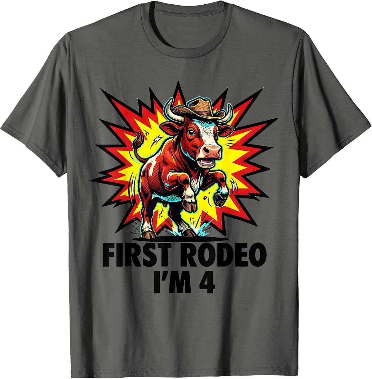 Men's First Rodeo, I'm 4 Playful Cowgirl Birthday Family Matching T-Shirt - Asphalt Grey