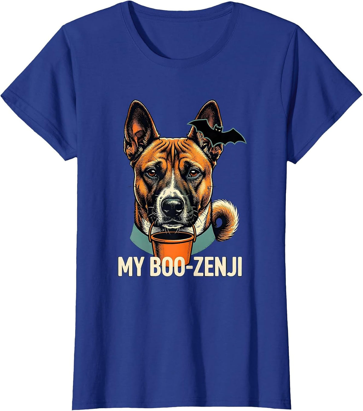 Women's My Boo-Zenji Funny Basenji Dog Halloween Costume Humor T-Shirt - Royal Blue