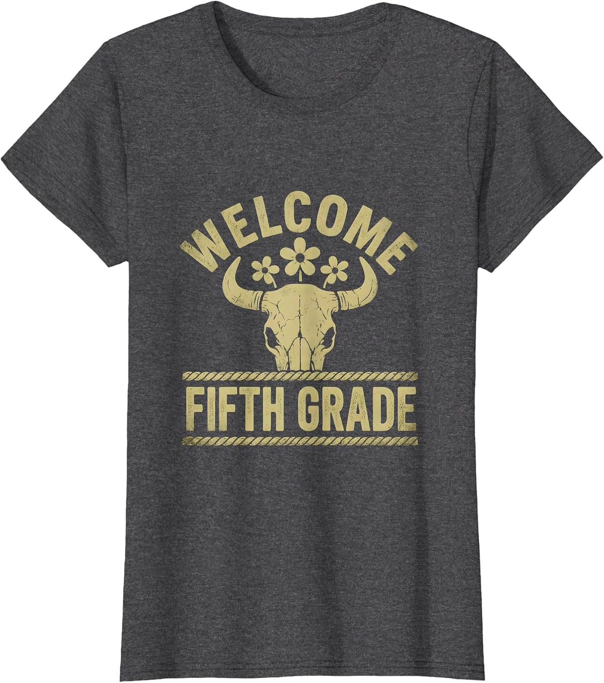 Women's Welcome Fifth Grade Boho Western Teacher Back To School T-Shirt - Dark Heather Grey