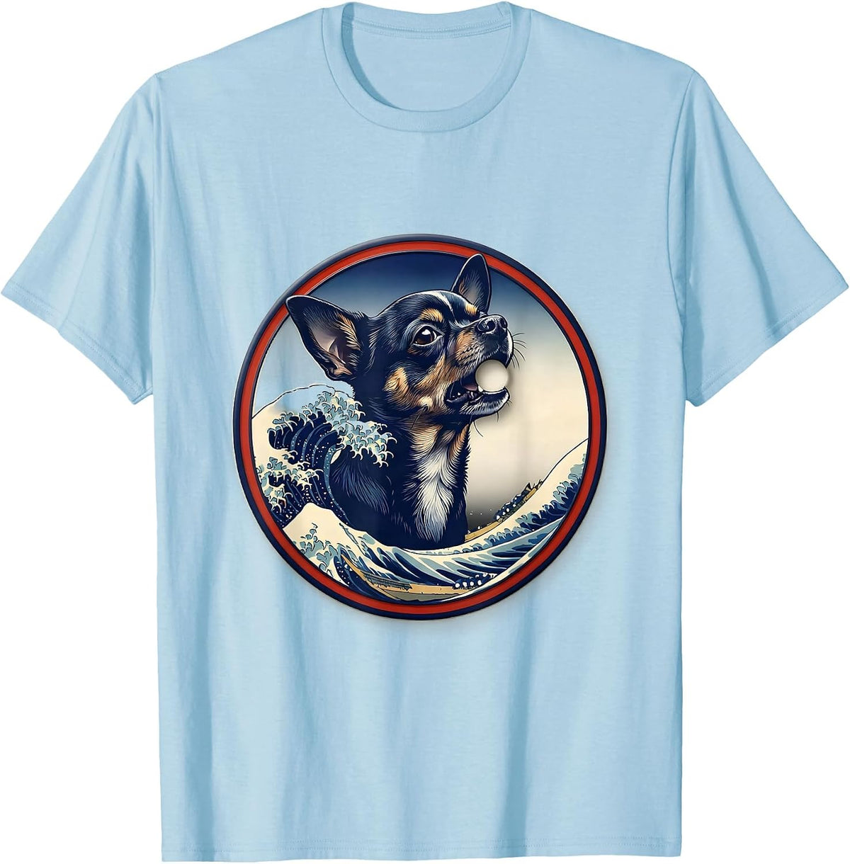 Men's Chihuahua Howling to The Moon Vintage Mystical Dog Art T-Shirt - Baby Blue