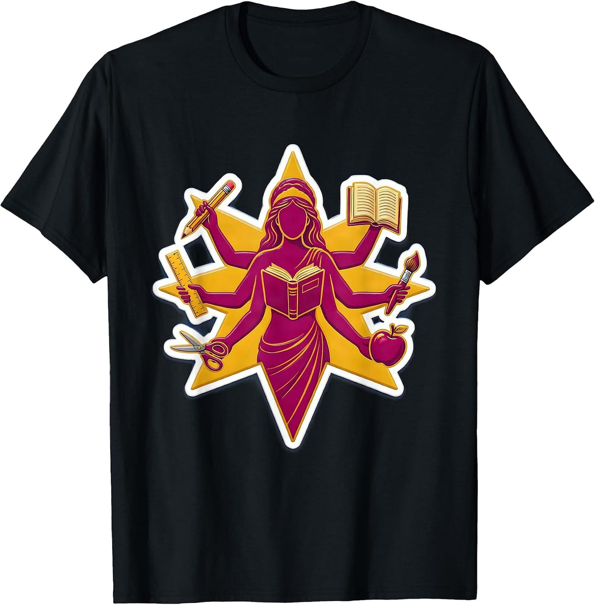 Men's Paraprofessional Multi-Arm School Tools Graphic T-Shirt - Black