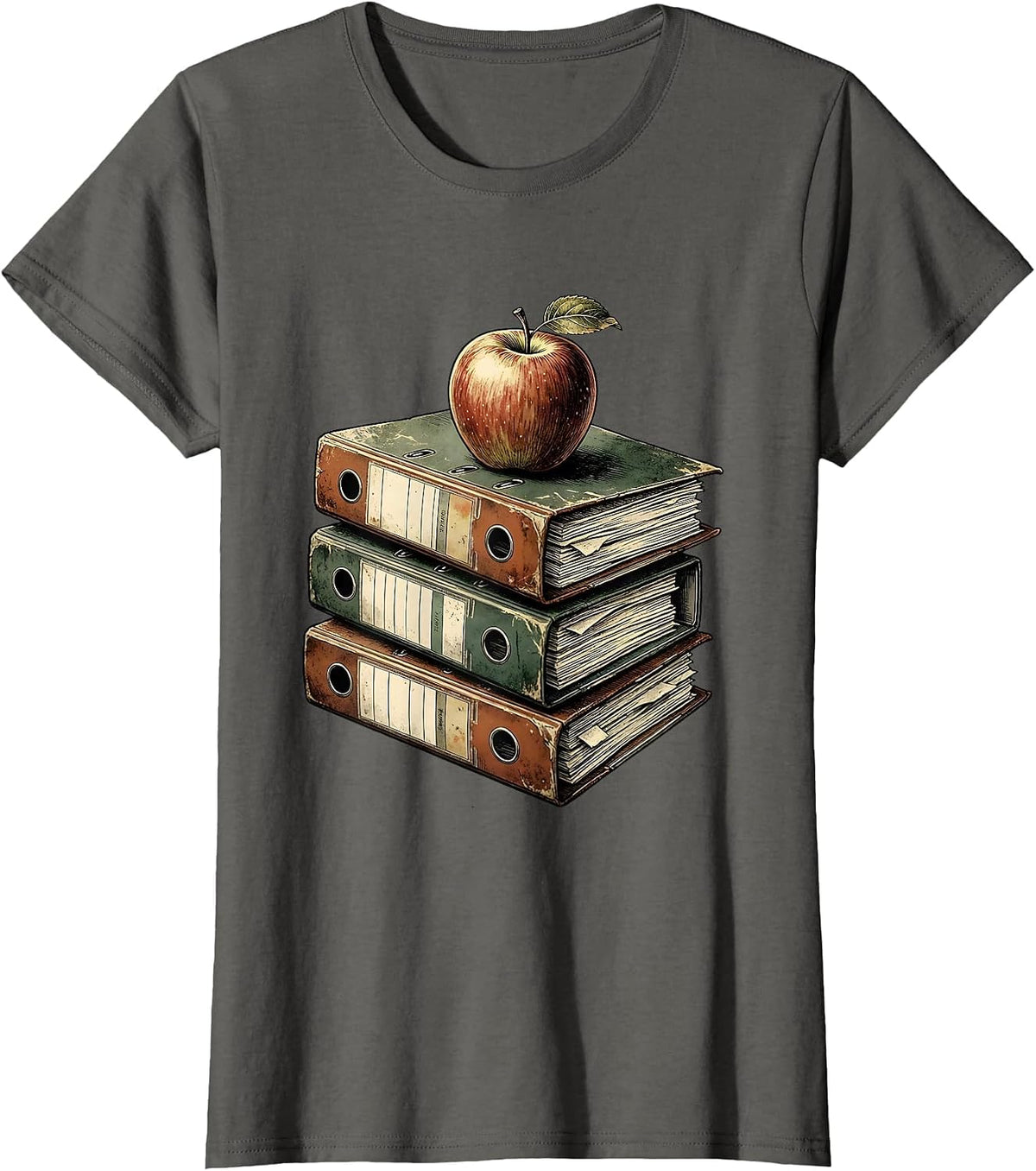 Women's Colorful Binders with Apple Paraprofessional Gift T-Shirt - Asphalt Grey