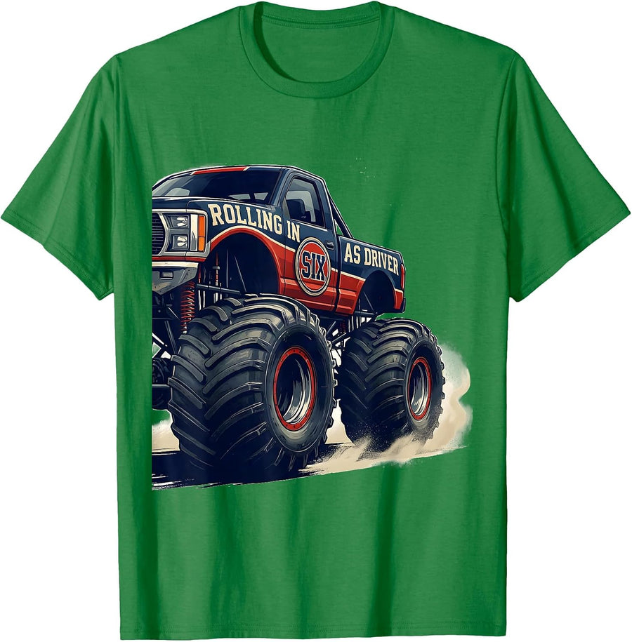 Men's Rolling In As Driver Six Monster Truck 6 Year Old Birthday T-Shirt - Kelly Green