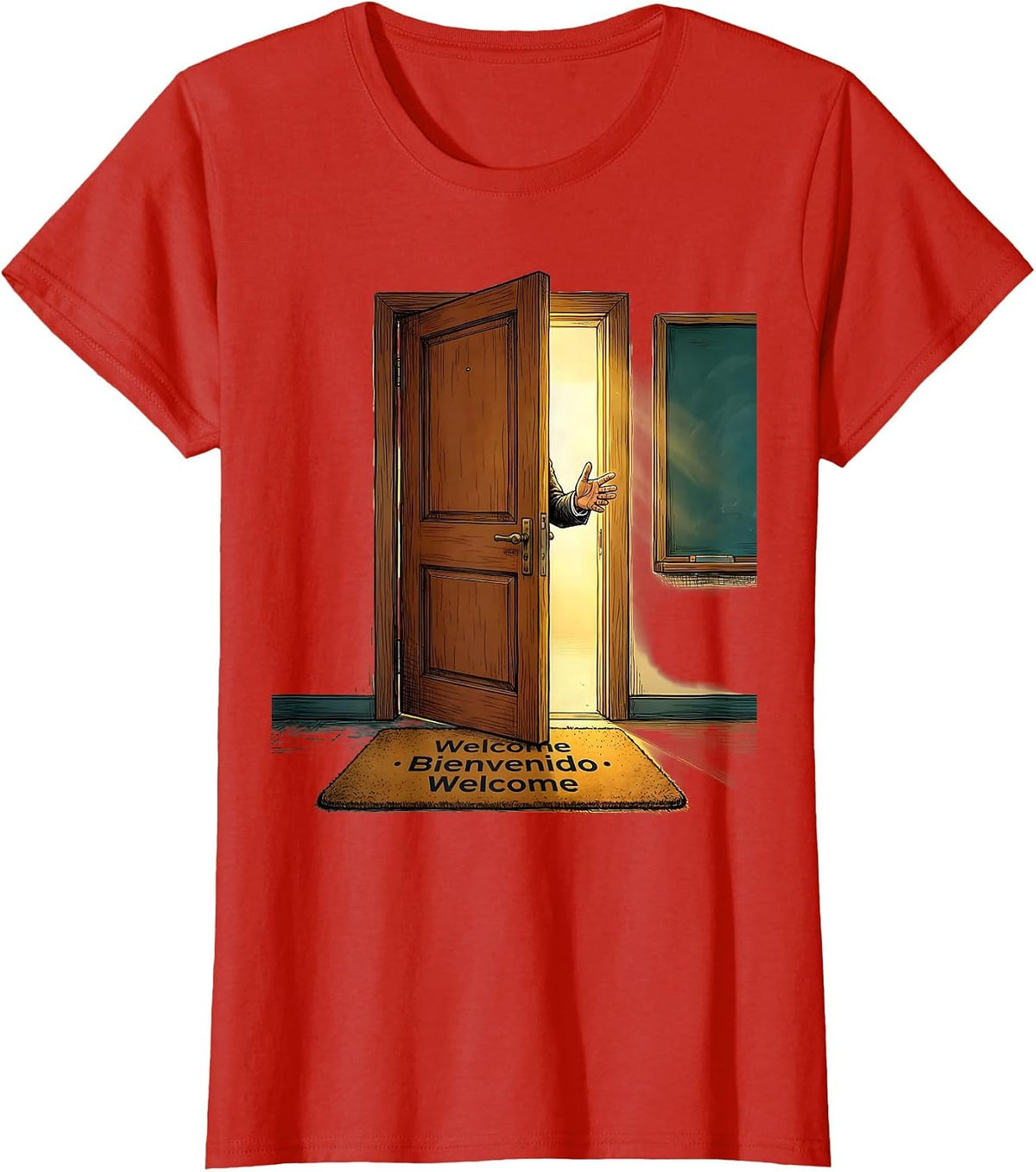 Welcome Bienvenido Welcome Multilingual Teacher Bilingual T-Shirt - Red