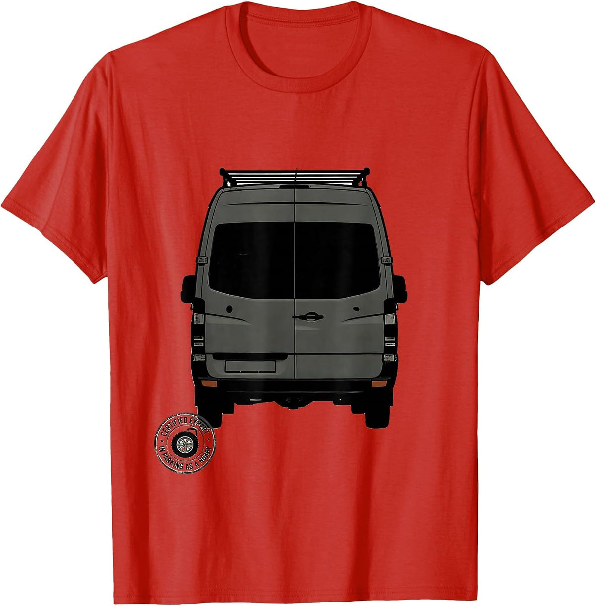 Men's Certified Expert In Parking As A Hobby Retro Van Life Road T-Shirt - Red