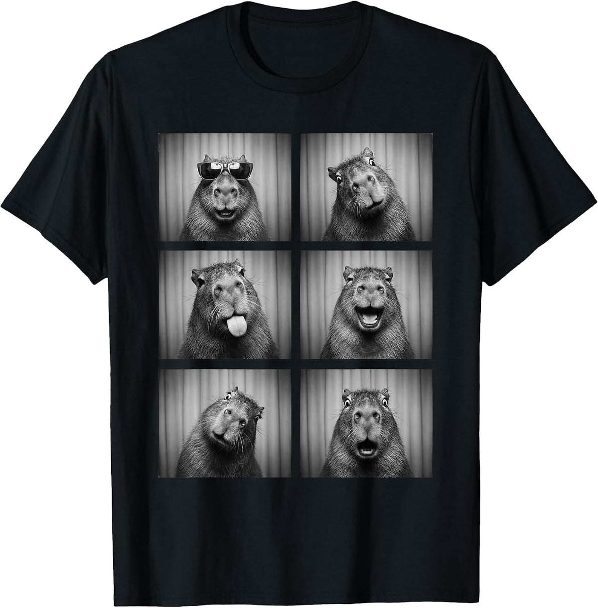 Capybara Photobooth Rodent Funny Animal Portrait T-Shirt - Black