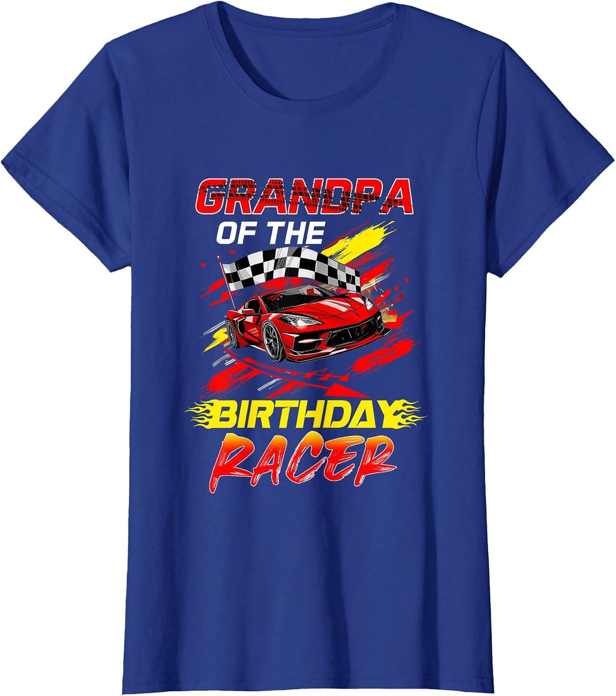 Grandpa of The Birthday Racer Race Car Party Family Matching T-Shirt - Royal Blue