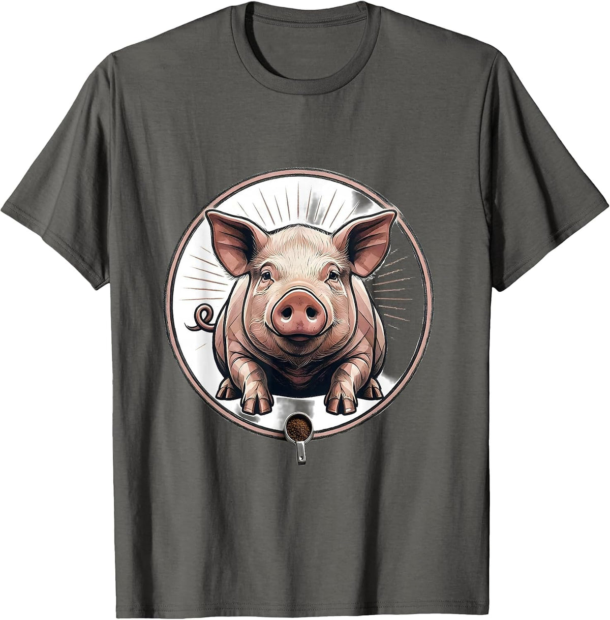 Sealed Pig Badge Minimalist Farm Animal Lover Humor T-Shirt - Asphalt Grey