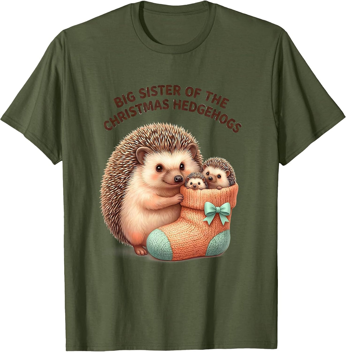 Men's Big Sister Of The Christmas Hedgehogs Cute Kawaii Hedgehog T-Shirt - Olive Green