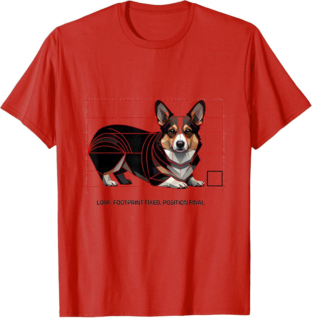 Men's Loaf: Footprint Fixed, Position Final Geometric Corgi Lover T-Shirt - Red