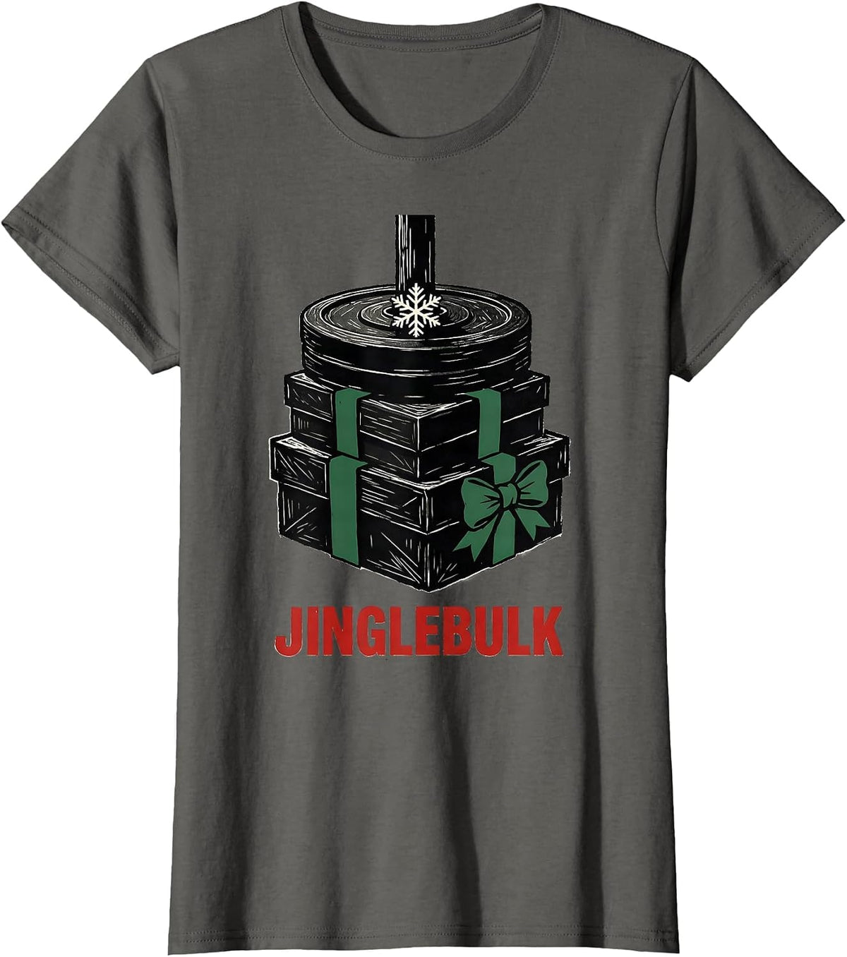 Women's Jinglebulk Funny Christmas Gym Weightlifting Fitness Gift T-Shirt - Asphalt Grey