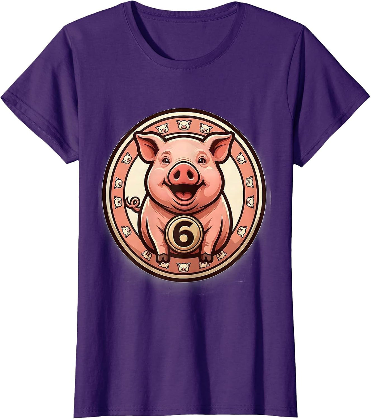 Women's 6 Funny Piglet Costume Pig Lover Halloween Party T-Shirt - Purple