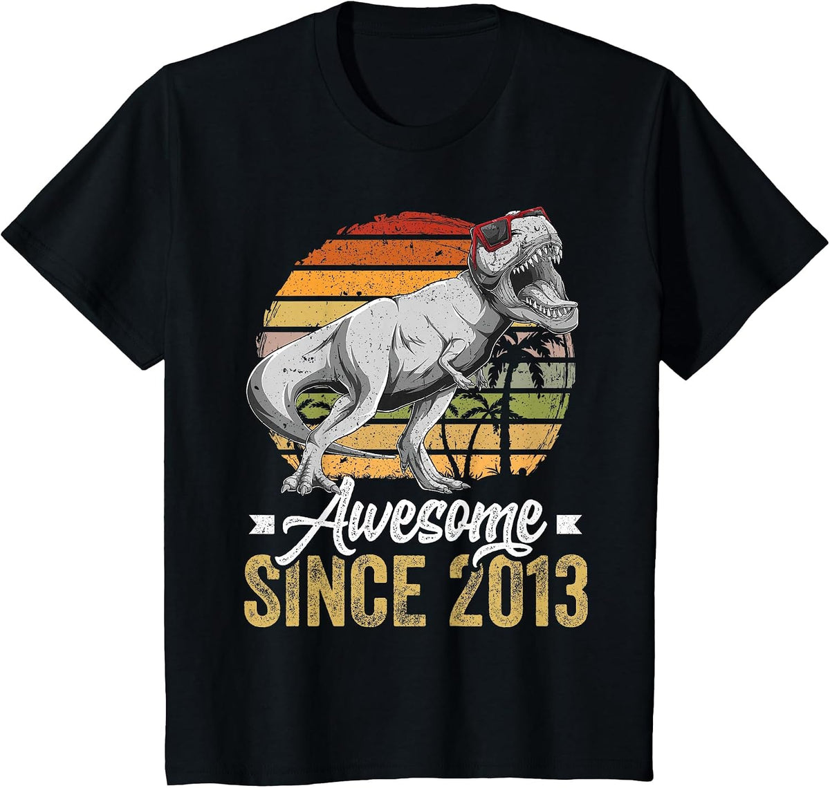 Awesome Since 2013 13 Years Old 13th Birthday Trex Dinosaur T-Shirt - Black