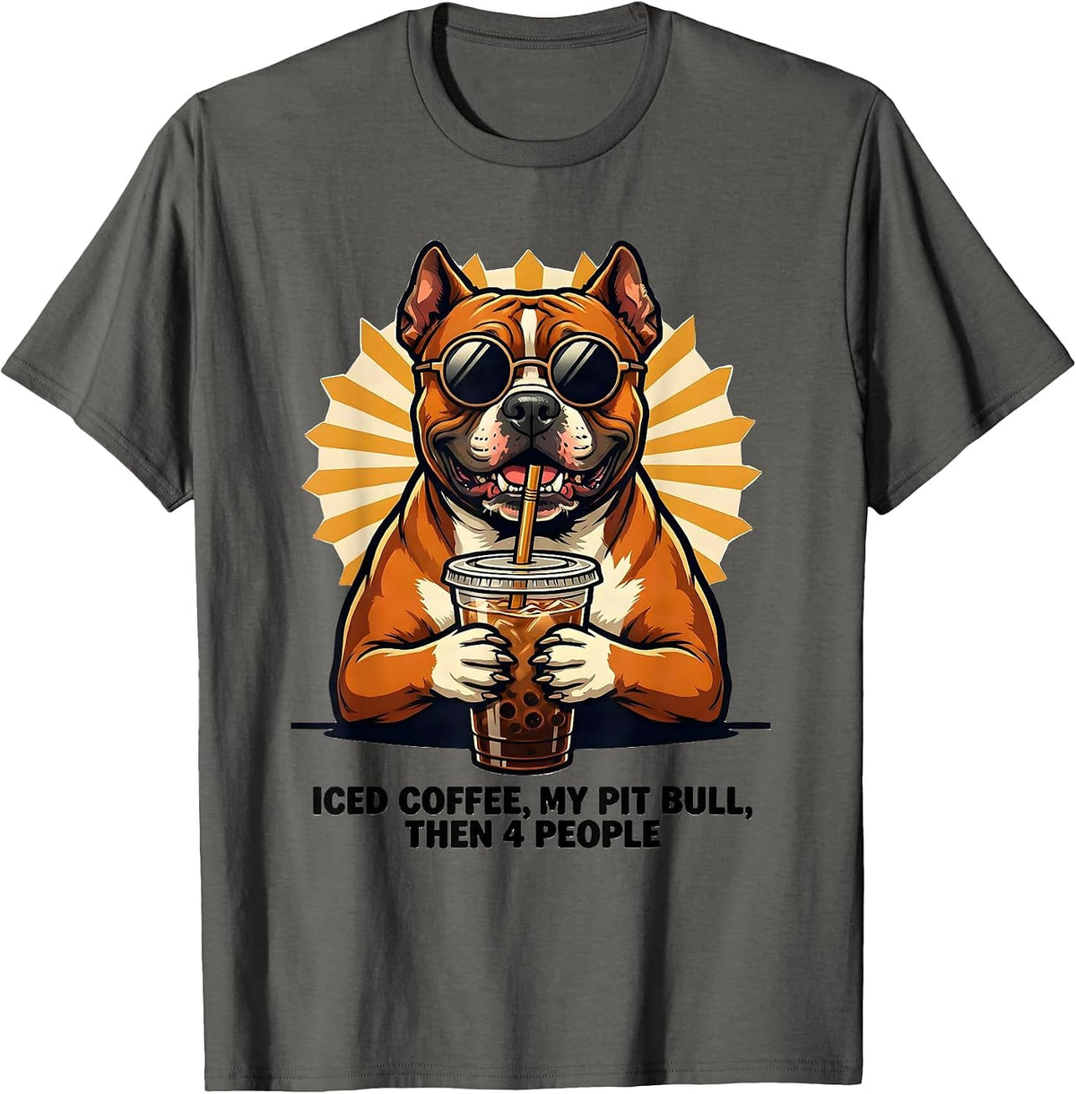 Men's Iced Coffee, My Pit Bull, Then 4 People Funny Dog Meme T-Shirt - Asphalt Grey