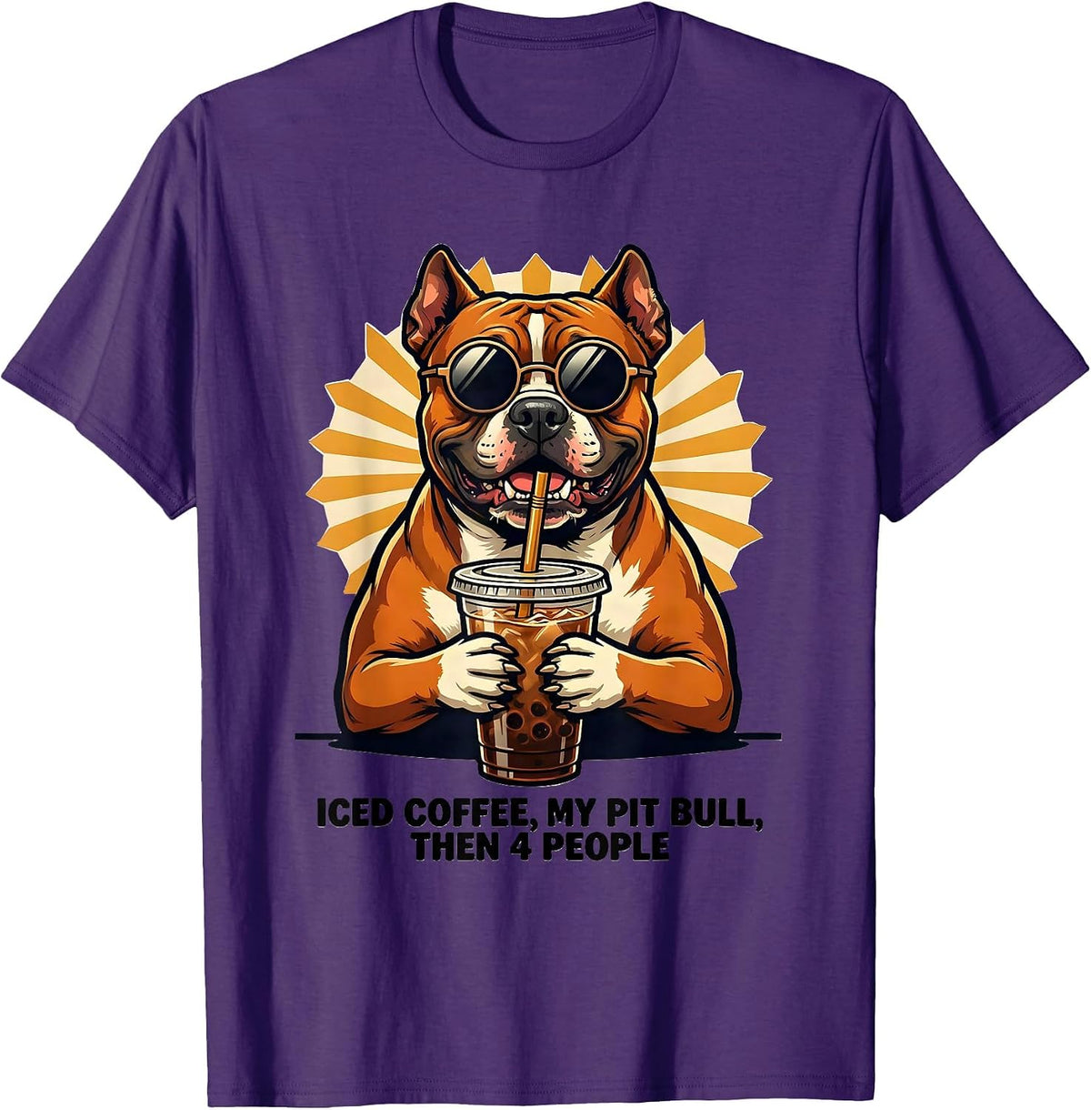 Men's Iced Coffee, My Pit Bull, Then 4 People Funny Dog Meme T-Shirt - Purple