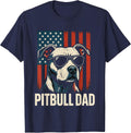 Pitbull Dad Men Pitbull Lover for Dog Dad American Flag T-Shirt - Navy Blue