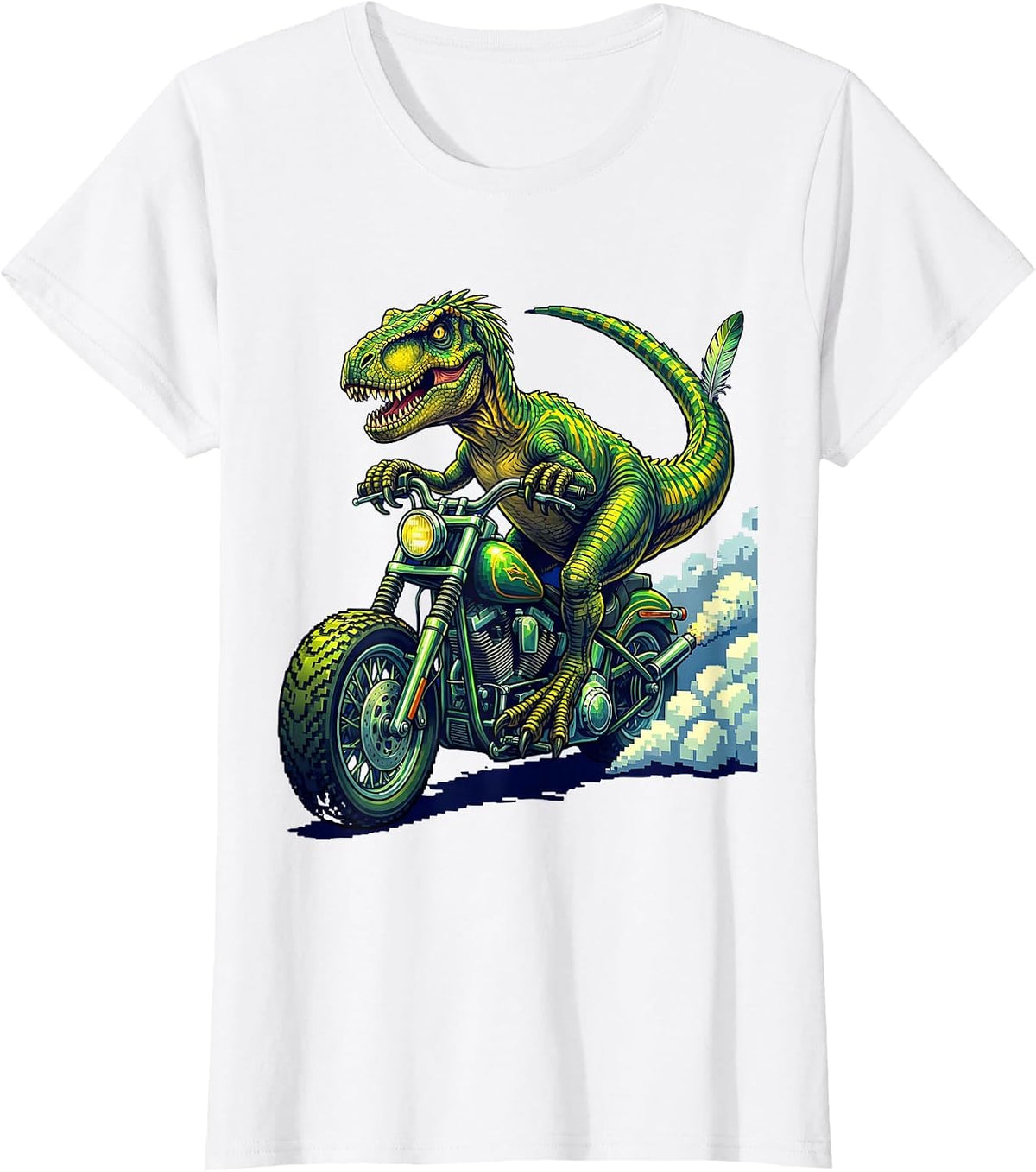 Velociraptor Motorcycle Rider Dinosaur Graphic T-Shirt - White
