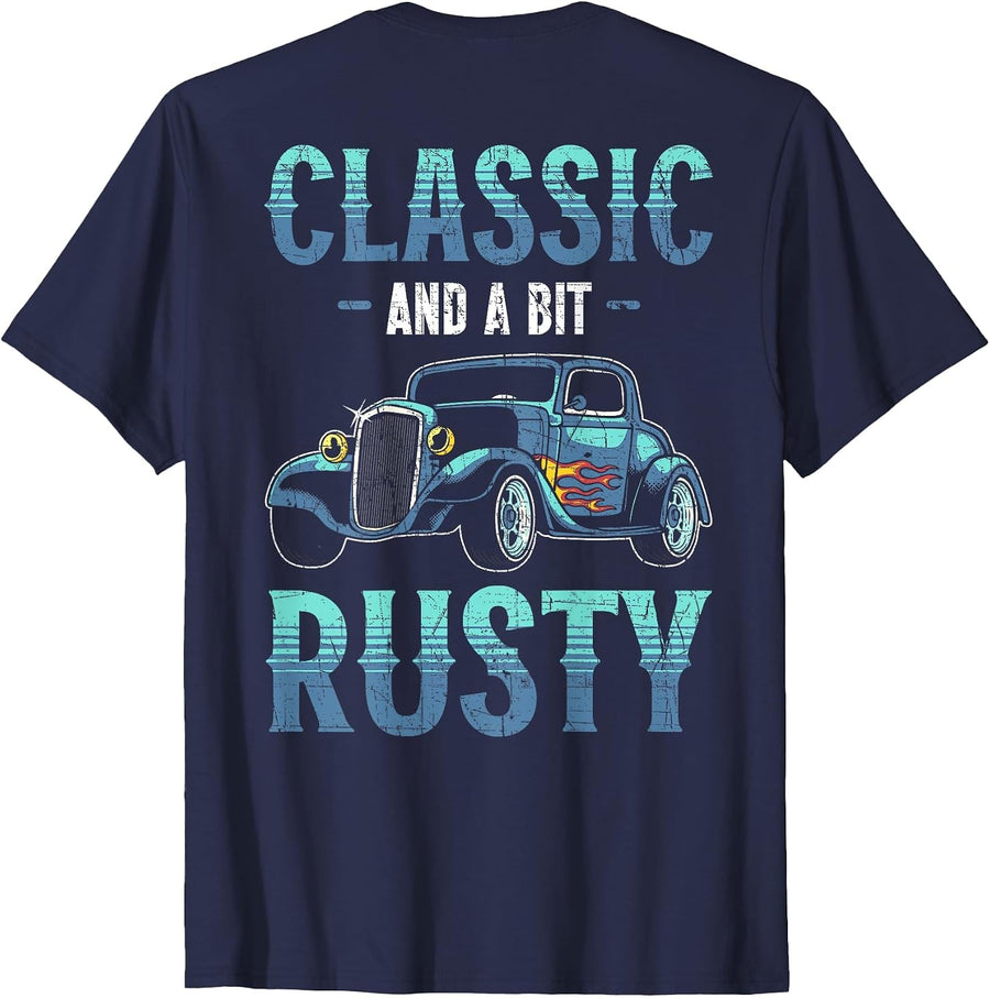 Backprint Restore Vintage Car Auto Detailing T-Shirt - Navy Blue