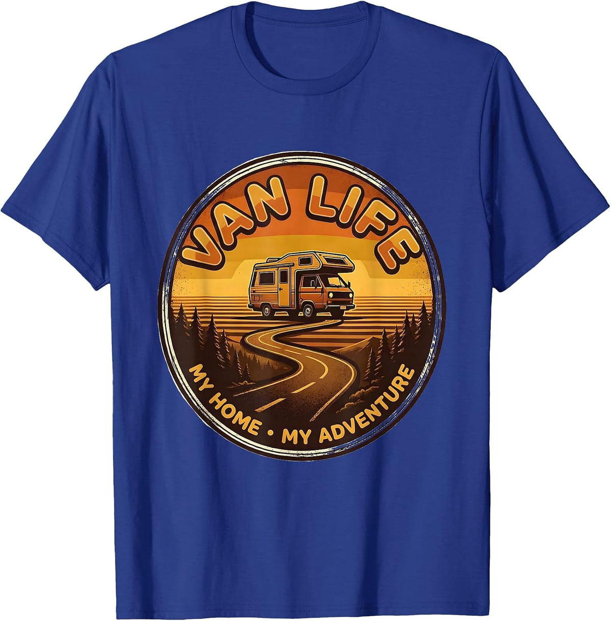 Van Life, My Home, My Adventure Retro Vintage Camper Van T-Shirt - Royal Blue