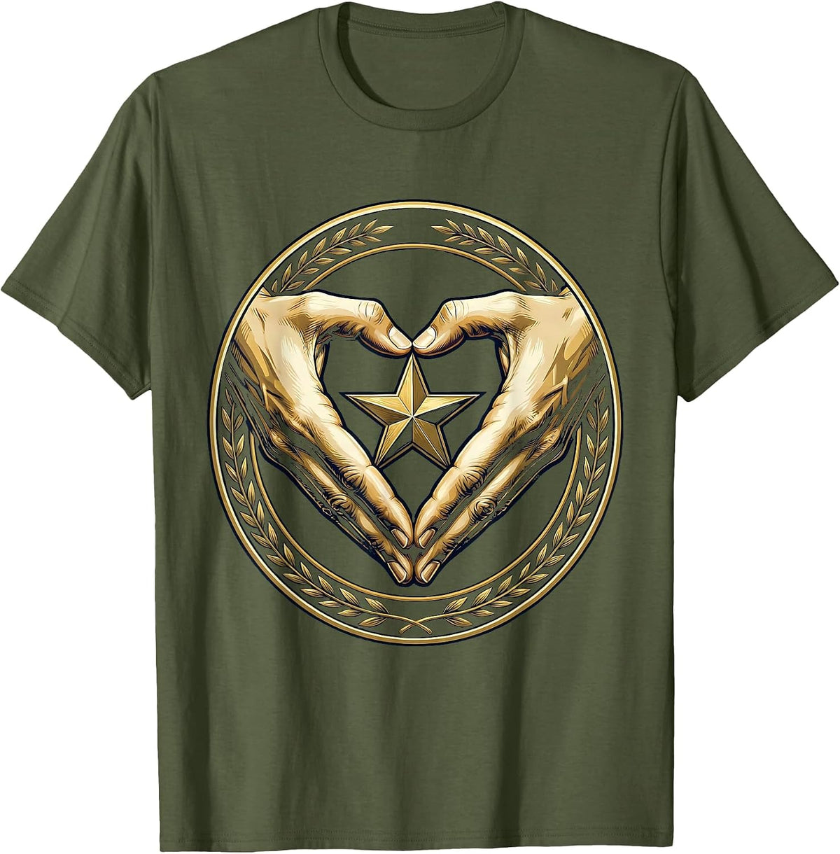 Paraprofessional Heart Hands Glowing Star Design T-Shirt - Olive Green